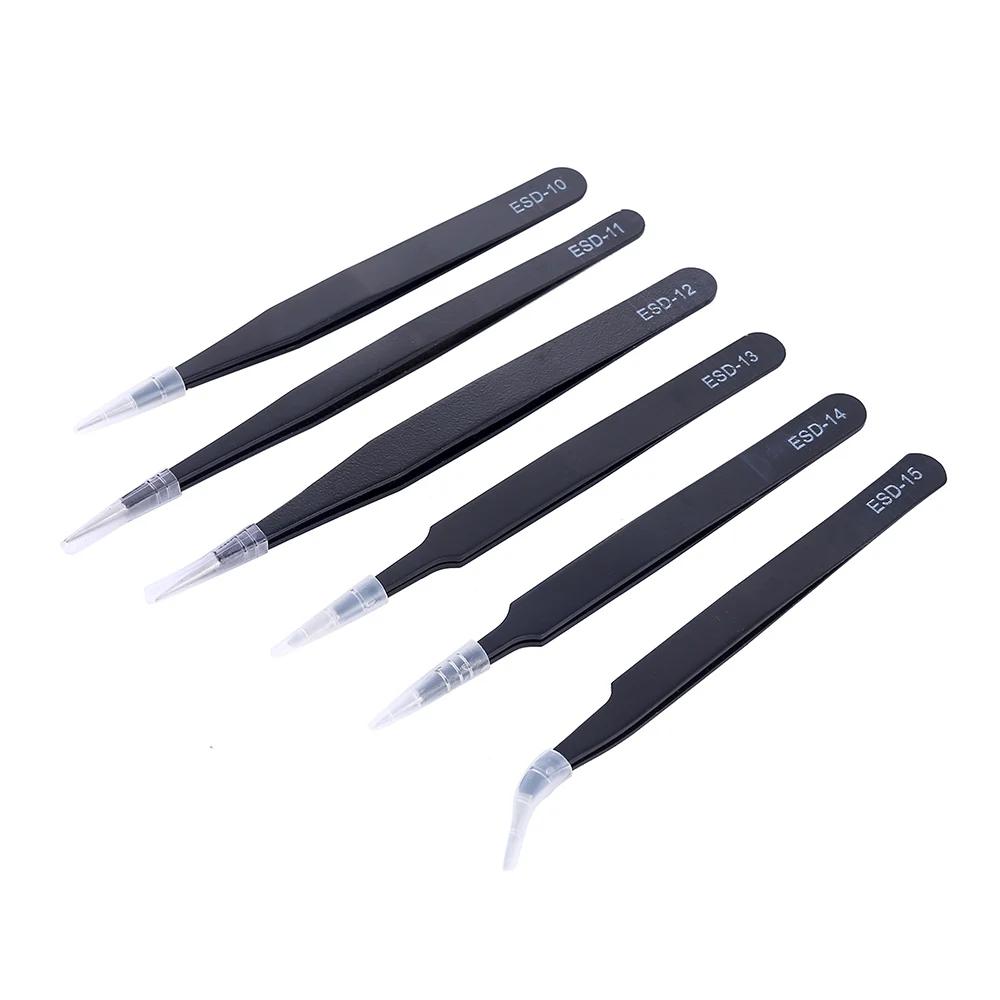 Eyelash Tweezers 6Pcs Set Cell Clip ESD Stainless Steel Tweezers Set Anti-static Electronic Repair Tools