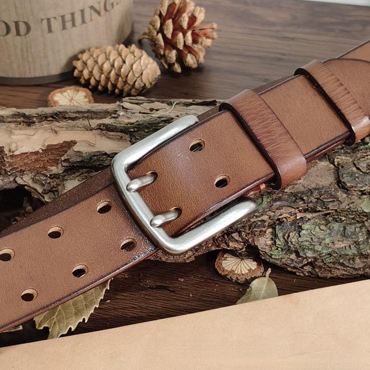 Belt Men's Special Forces Double Pin Buckle Genuine Leather First Layer Pure Cattlehide Retro Casual Belt