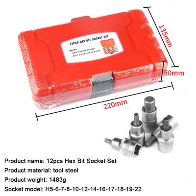 12-teiliger 1/2-Zoll-Profi-Antriebs-Sechskant-Bit-Steckschlüsselsatz H5 H6 H7 H8 H10 H12 H14 H16 H17 H18 H19 H22