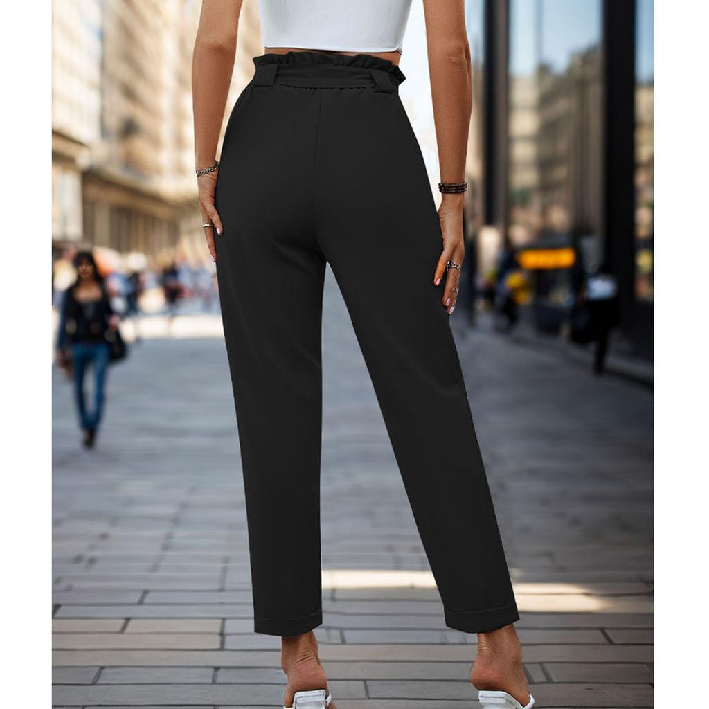 Women's Casual And Fashionable Color Pleated Straight Leg Rolled Up Casual Pants