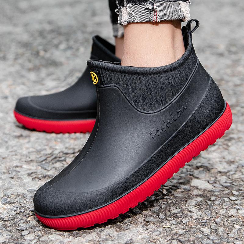 

Мужские дождевые ботинки короткие нескользящие водонепроницаемые модные дождевые сапоги флисовые теплые резиновые ботинки кухонные рабочие короткие ботинки чехол для обуви 44 красный