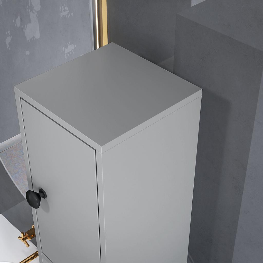 180cm Slim Bathroom Cabinet, with Drawer, Shelves and Cupboards - Grey
