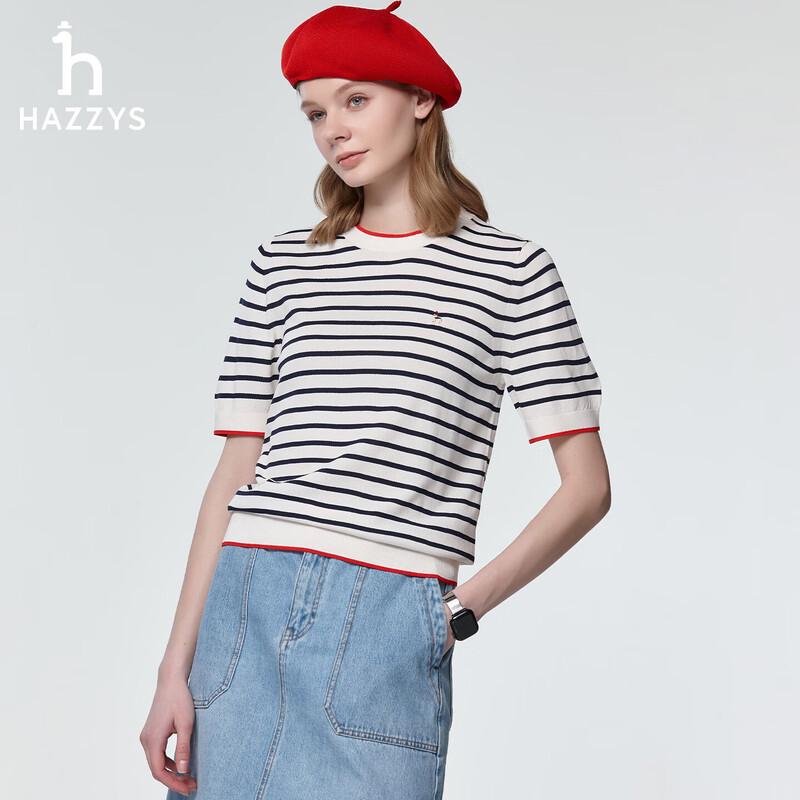 HAZZYS Women's Striped Color-Block Short Sleeve Knit Top