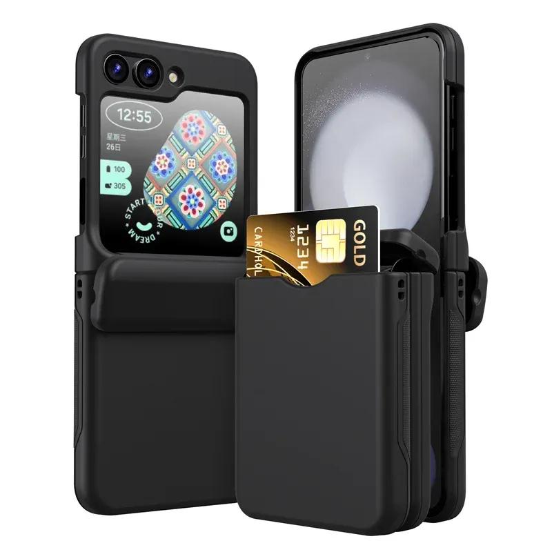 With Card Holder Protective Phone Case for Samsung Galaxy Z Flip 7 FE 6 5 4 Flip6 Flip5 Flip4 Flip3 Full Hinge Shockproof Cover