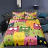 Cat Duvet Cover Polyester Pattern With Hipster Playful Feline Characters, Decorative 3 Piece Twin Bedding Set With 2 Pillow Sham