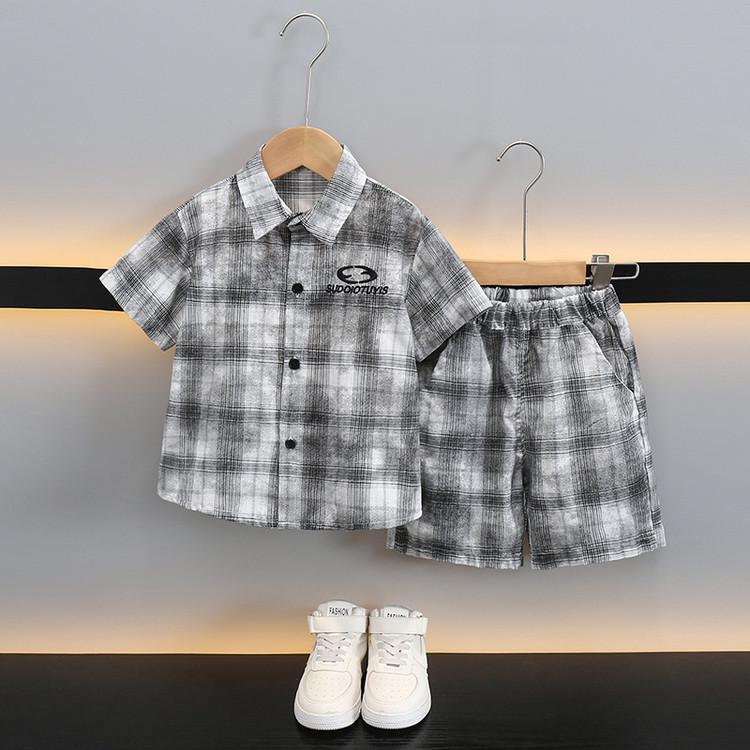 Boys Korean Style Plaid Summer Set: Short-Sleeved Shirt & Shorts 100cm