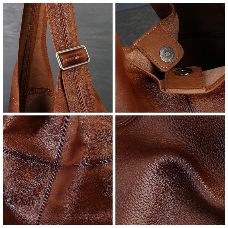 Handtasche aus echtem Leder mit großem Fassungsvermögen, Tote-Bag, Unterarmtasche, Umhängetasche, Retro-Rindsleder, personalisierter breiter Schultergurt, Crossbody-Tasche