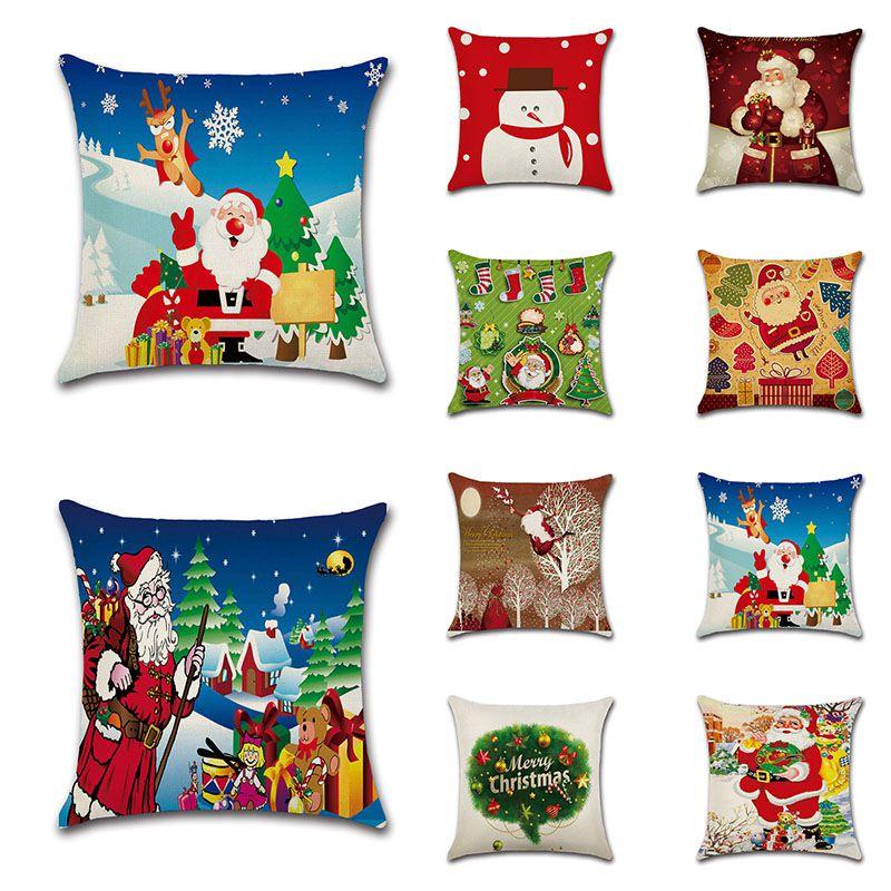 Charming Happy Christmas Linen Sofa Cushion Cover Vibrant Holiday Decoration