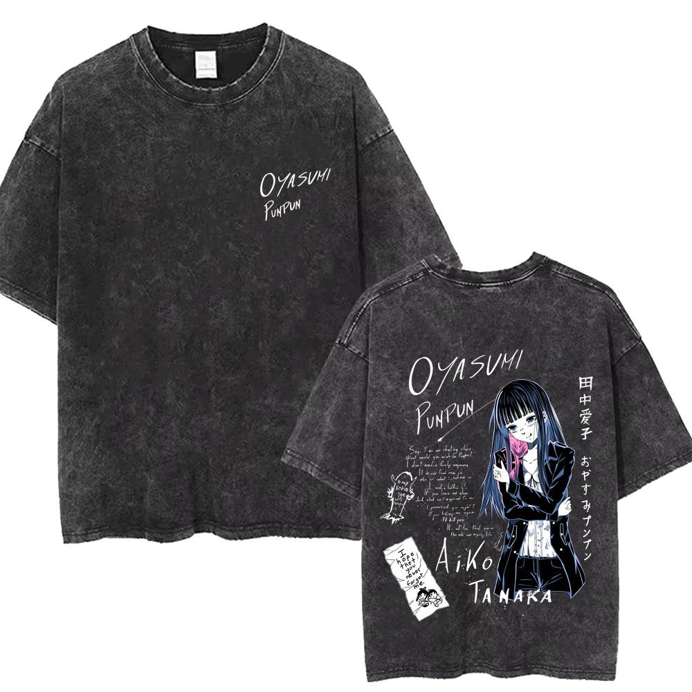 Washed Vintage Anime Oyasumi Goodnight Punpun Aiko Tanaka Midnight Fall Apart Graphic T Shirt Manga Oversized T-shirts Unisex