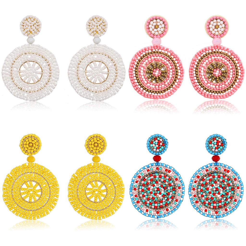 Vintage Doppelte Runde Saatperlen Hängeohrringe für Damen Schmuck Geschenk