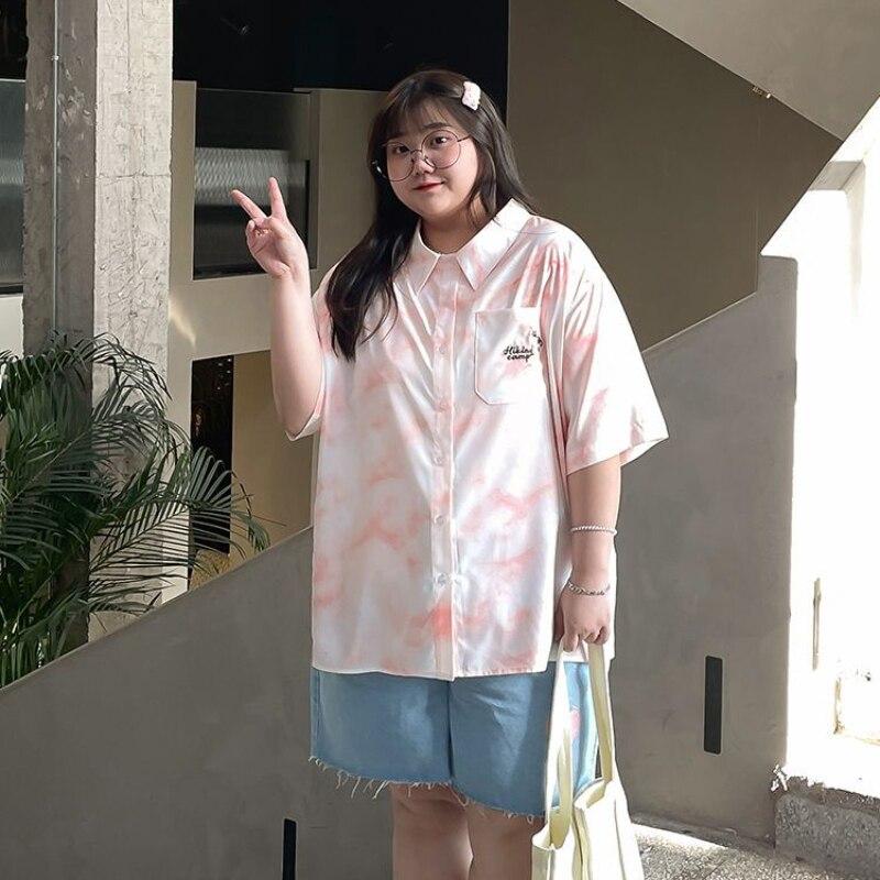 Dámská košile velké velikosti Kawaii Potisk Roztomilé halenky s pololímečkem Harajuku Oversize Korejské ležérní růžové topy Unisex oblečení