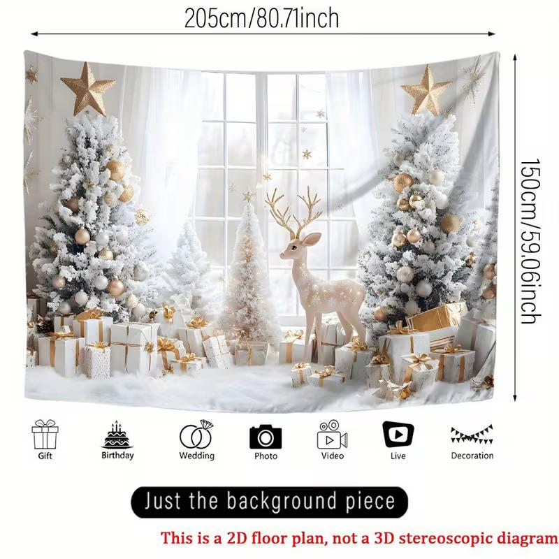 2D Christmas Window Backdrop Winter Reindeer Photography Background