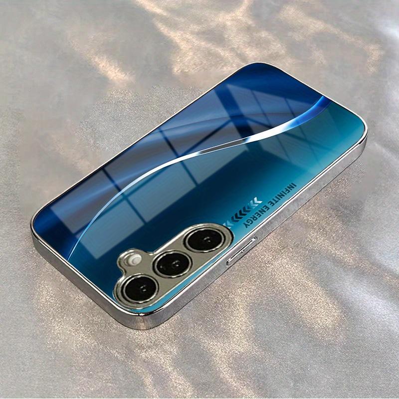 Padrão listrado azul Capa de telefone requintada para Samsung Galaxy S26 S25 S24 S23 S22 S21 FE Ultra Plus Homens mulheres Vidro embutido