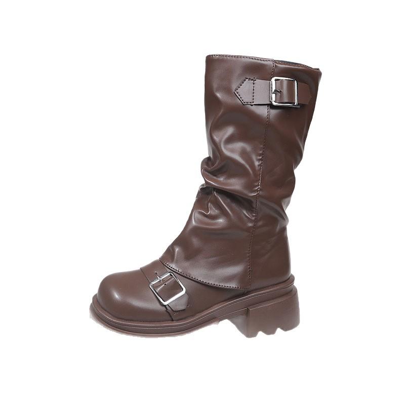 Comfortable and Versatile Thick-soled Heightening Martin Boots for Women's 2025 New Spring and Autumn Winter Retro Mid-tube Boots