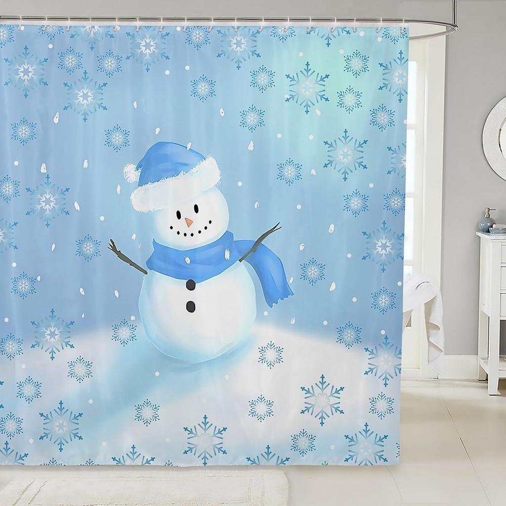 Cute Christmas Bear Shower Curtain Winter Snowflake Xmas Tree Decor Bathroom Curtains for Kids Boys Girls Teens Cartoon Animal