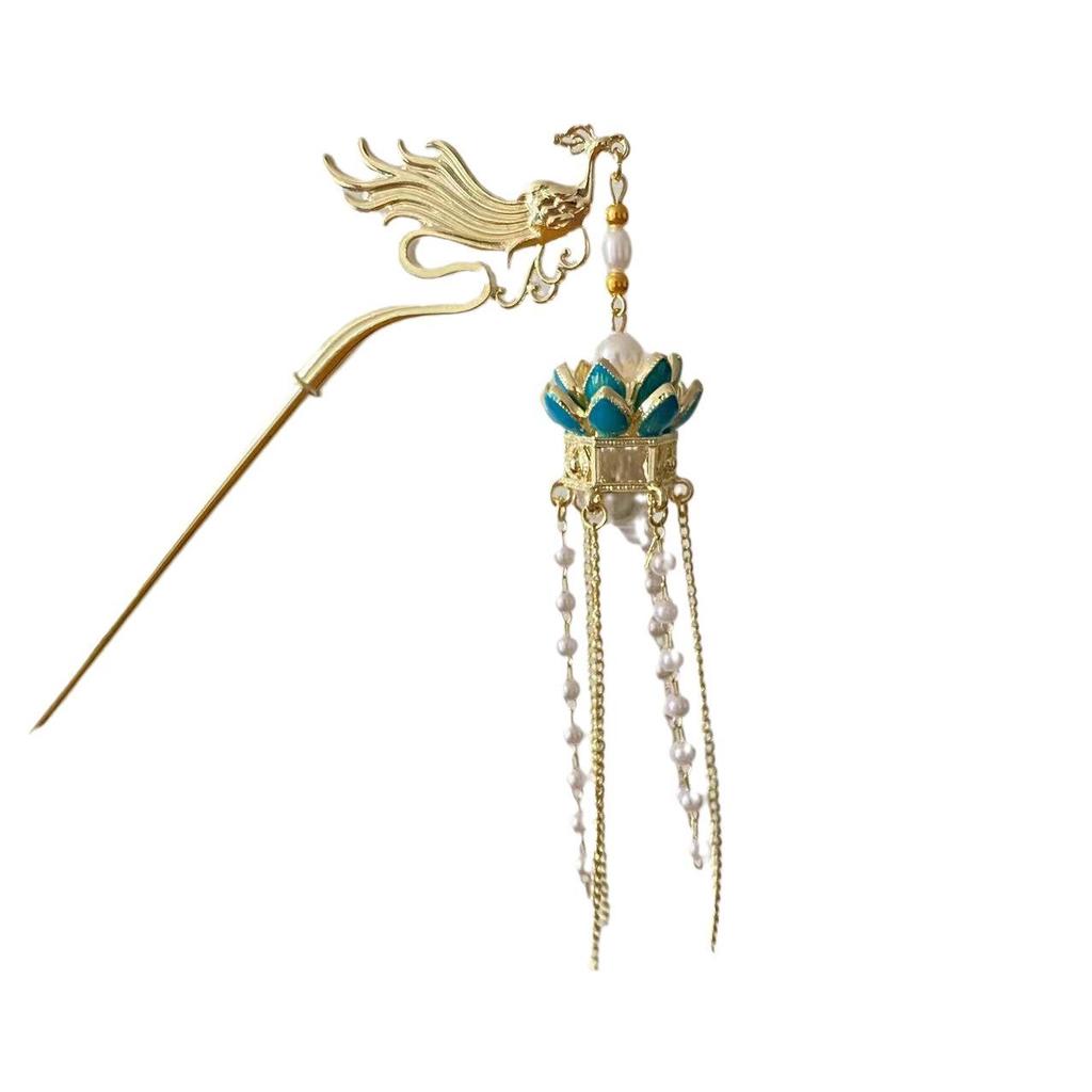 Ancient Style Luminous Hairpin: High-End Alloy Lantern Design for Hanfu Skirts