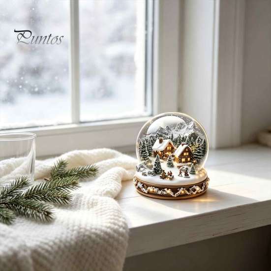 Rotating Carousel Table Ornament Christmas Crystal Ball Figurine, 2D Acrylic Winter Cottage Lightweight Holiday Gift Tabletop Ornaments for
