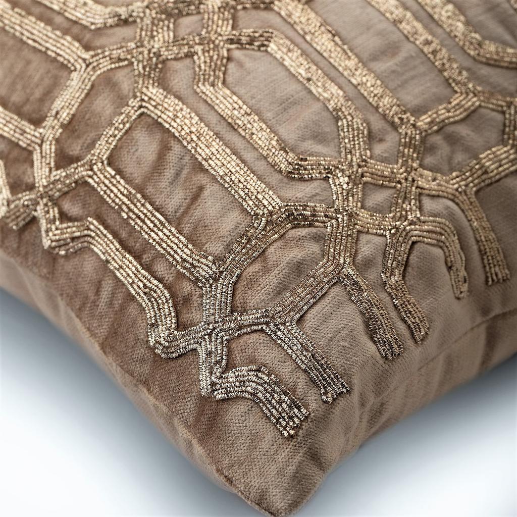 The HomeCentric Decorative Gold Throw Pillow Covers Velvet Gold Embroidered Throw Pillow Covers Gold Pillow Cover  Geometric - Turkish Golden