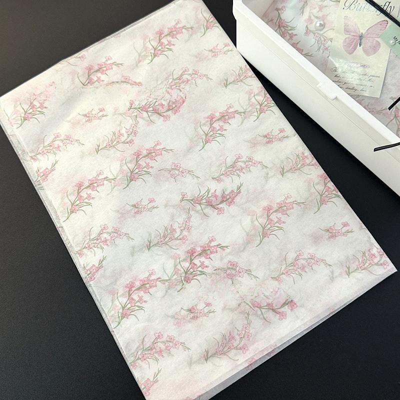 

50Pcs Gift Wrapping Paper Elegant Tulip Patterned Tissue Paper Floral Design with Green Leaf Wine Bottle Box Filling Decorating