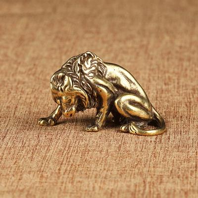 Antike Bronze Majestätischer König der Löwen Miniaturen Figuren Schreibtischdekorationen Vintage Messing Mini Tierstatue Heimdekoration Ornamente Handwerk