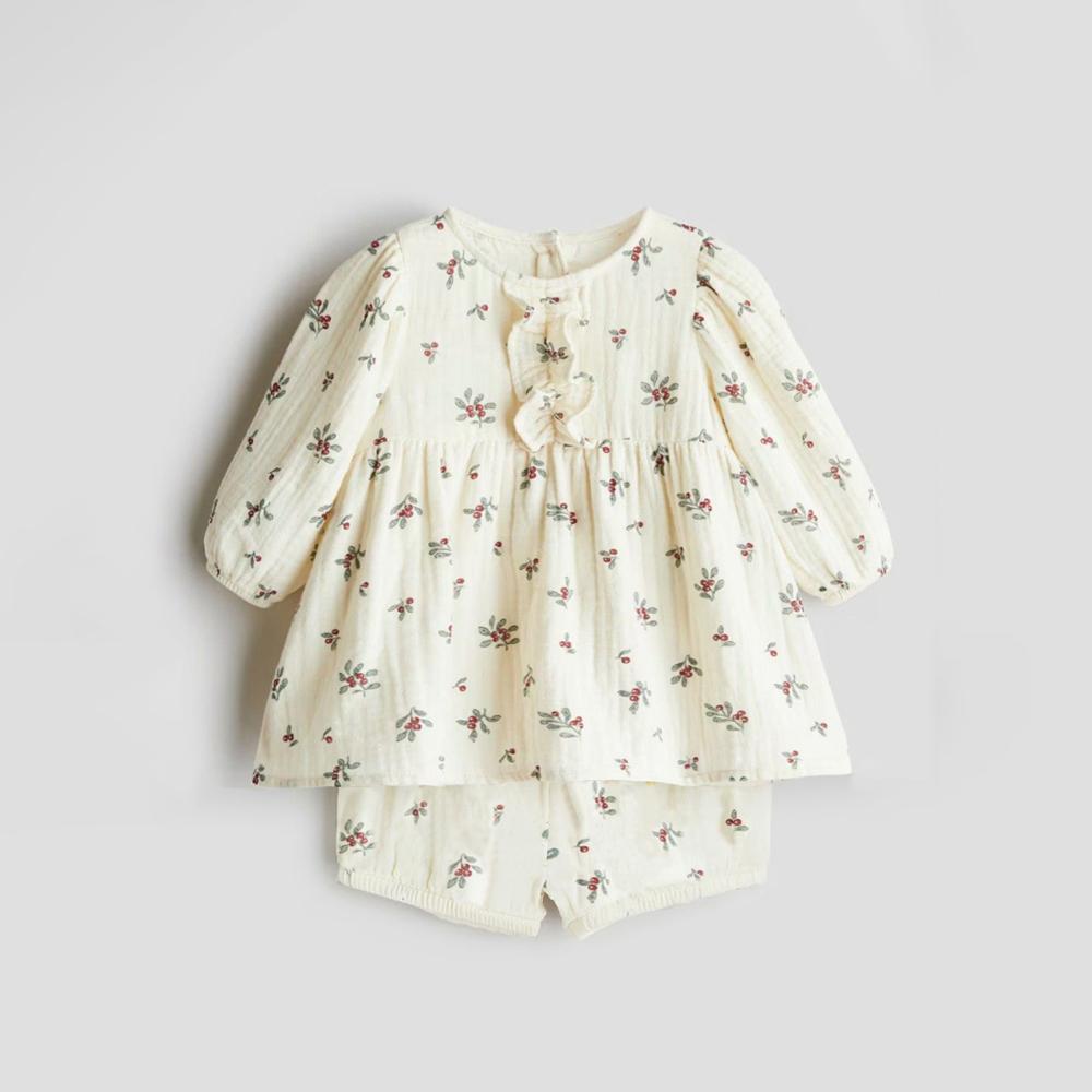 Carino Set Estivo per Bambina in Cotone Biologico Blusa + Pantaloncini Abbigliamento per Bambina Piccola