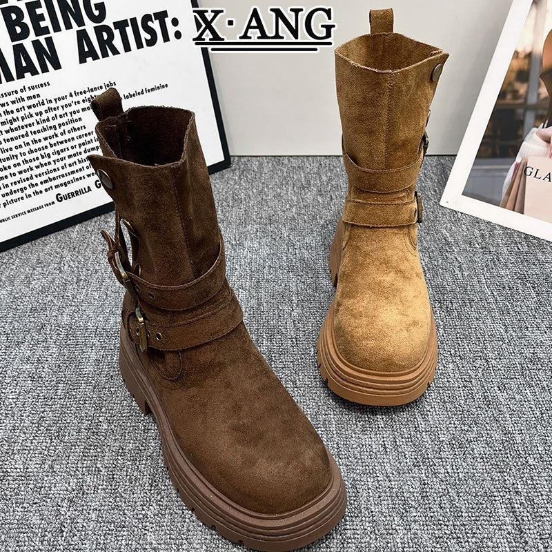 Cowhide Version Wasteland Martin Boots Women's Boots Autumn New Thick-soled Heightening Short Boots Western Cowboy Boots