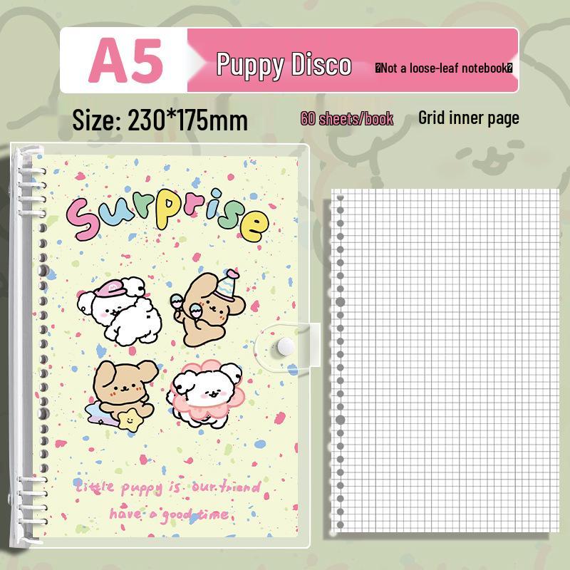 Soft Shell Transparent Girly Heart Notebook - Loose-Leaf, Lined, Puppy Design, Student Diary