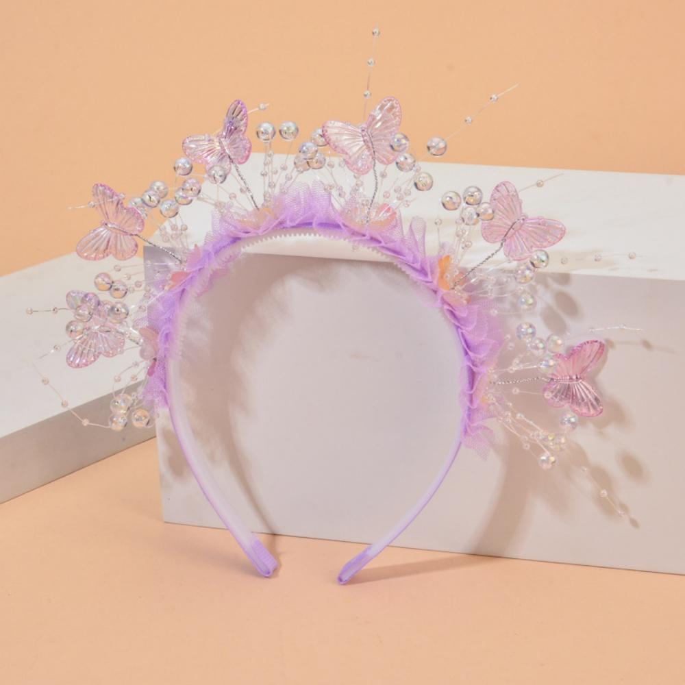 

2026 New LED Light Up Butterfly Flower Headbands Girls Women Fairy Glow Headband Birthday Halloween Christmas Party Supplies фіолетовий
