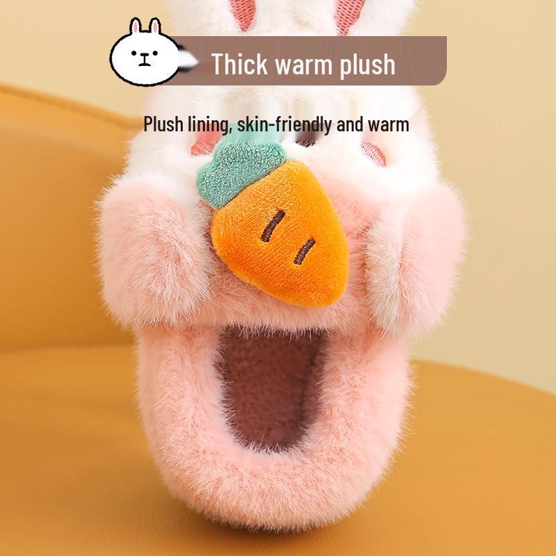 Children's Cute Rabbit Non-Slip Plush Slippers - Warm, Thick Sole, Heel-Covered, Available In Small, Medium, Large.