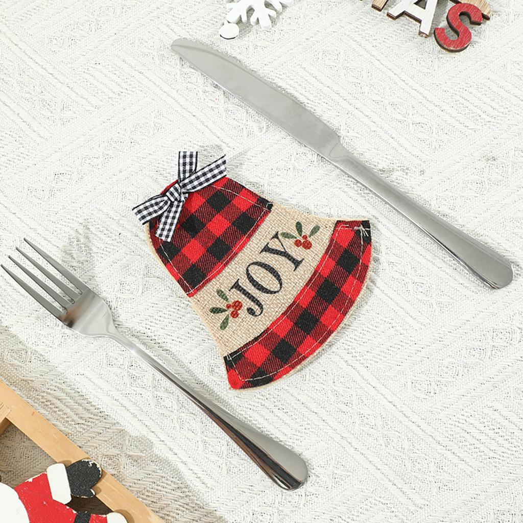 Christmas Plaid Fabric Fork and Knife Sleeves with Embroidery Holiday Table Decorations for Party Dining
