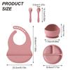 Color Kids 5-teiliges Silikon Baby Fütterungsset Saugteller Teller BPA-frei Saug-Schüssel Lätzchen Löffel Gabel Trainingsgeschirr Geschenkset