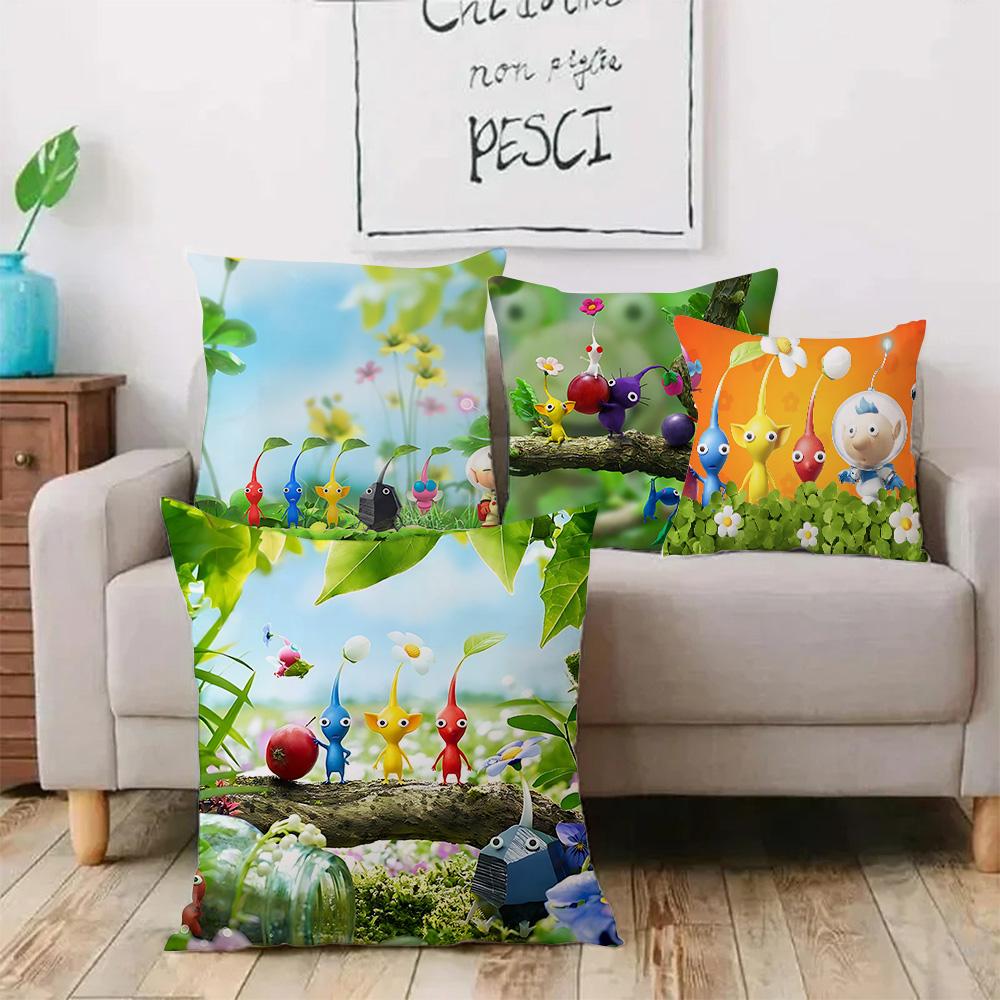 Pillow Covers Cartoon Anime P-Pikmins Sofa Decorative Home Double-Sided Printing Short Plush Cute Cushion Cover