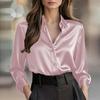 Women's Fashion Casual V-neck Solid Color Temperament Shirt Female Button Shirt Long Sleeve Ladies T-shirt Top