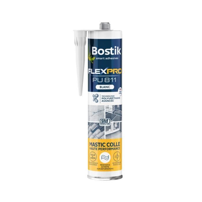Mastic Colle/joint - BOSTIK - Flexpro PU811 - Tous Matériaux - Intérieur/extérieur - Blanc - 300 Ml