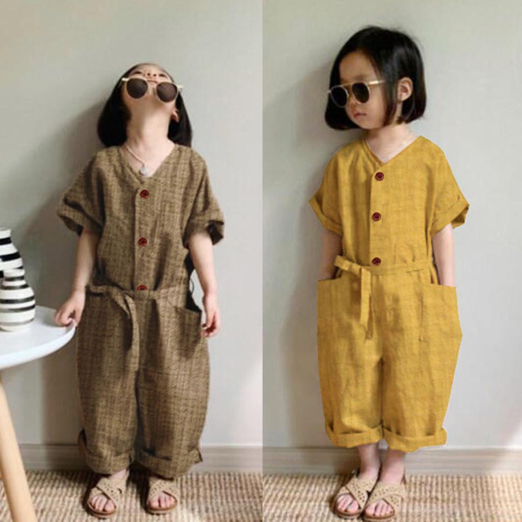 

Однотонный комбинезон с короткими рукавами для маленьких девочек, летняя одежда