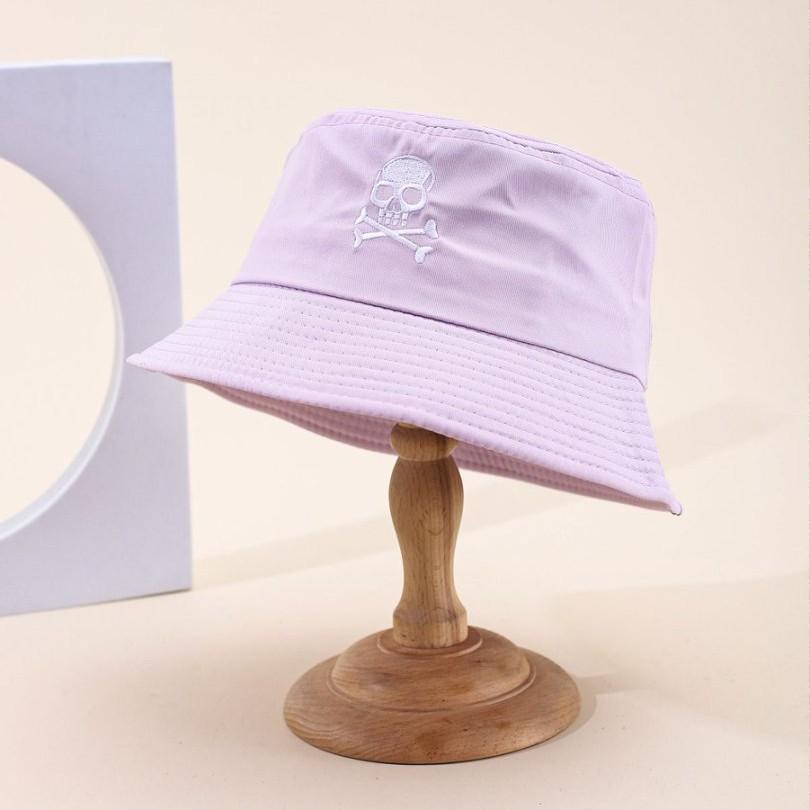 Summer Solid Bucket Hat For Women Embroidery Skull Breathable Foldable Sunshade Outdoor Students Best Matched Fisherman Cap Gift