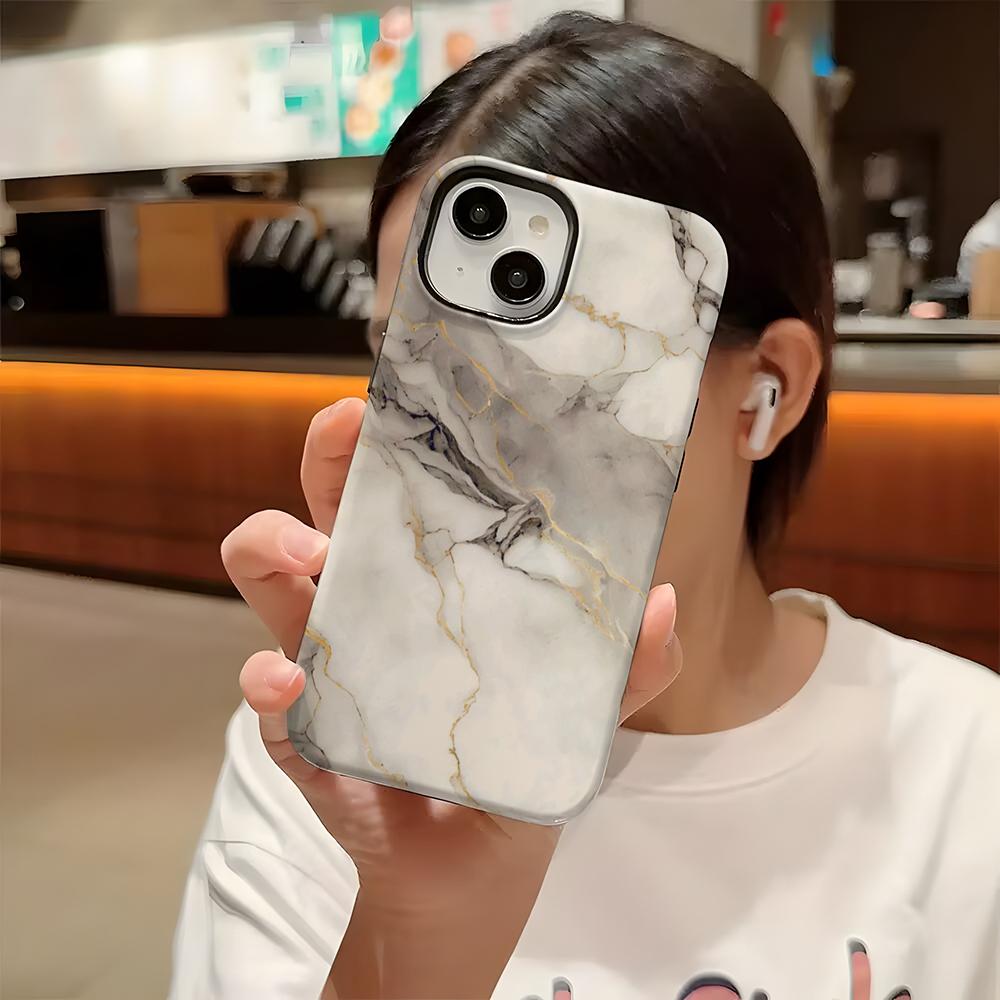 Marmor Muster Handy Hülle Hartes PC Für IPhone 16 Pro Max 16 15 14 Plus 13 12 11 Zwei-in-eins Glänzend HD Abdeckung