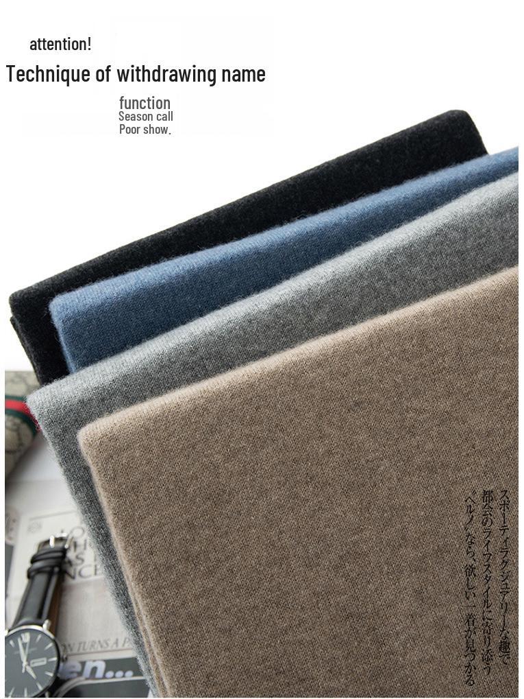 Men's Plus Size High Neck 100% Pure Wool Sweater - Loose Fit, Solid Color Pullover Knitwear