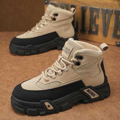 Platform Designer Mannen Veterschoenen Werklaarzen Dikke Zool Schoenen Comfortabele Schoen voor Mannen Casual Neus Cowboy Enkellaarzen Man Buitenschoen