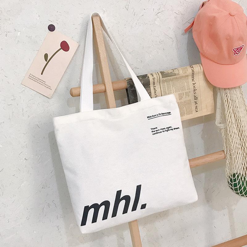 Large Capacity Shoulder Portable Canvas Bag Zippered College Style Shopping Bag Gift Bag Tide Tutoring Bag