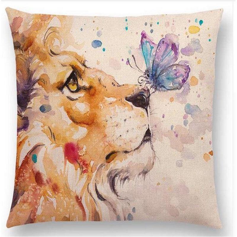 Exquisite Watercolor Lion Flowers Butterfly Lane Bird Wren Cushion Cover Ideal For Stylish Homes