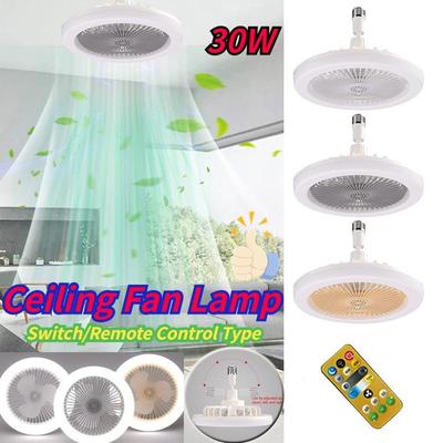 30W Ceiling Fan Light E27 Converter Base Silent Cooling Fan Light Remote Control Household Ceiling Light 3-speed Fan