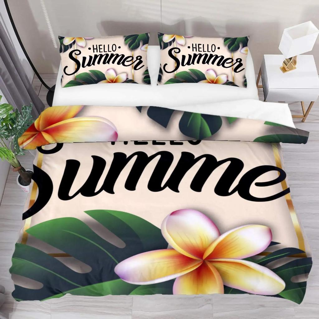 Hello Summer Duvet Cover Set Watercolor Watermelon Fruits Bedding Set Summer Holiday Theme Blue Rustic Cabin Comforter Cover