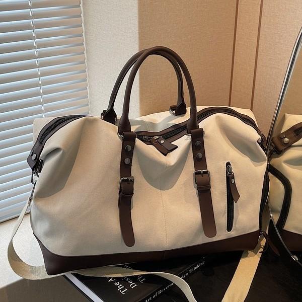 Retro Canvas Duffel Bag with Buckle Straps Large Capacity Travel Weekend Carry On Bag