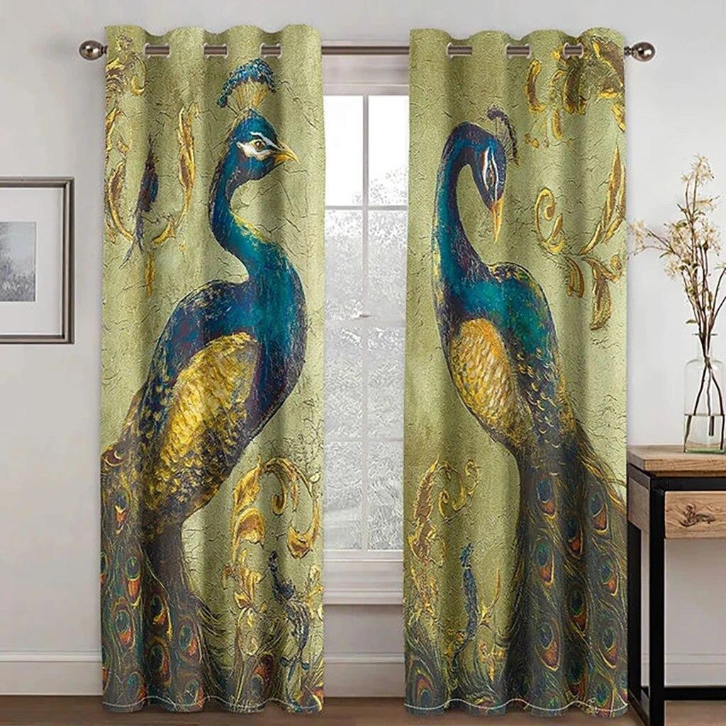 

Peacock Print Transparent Curtains Polyester Fiber Chinese For Living Room Bedroom Kitchen Home Decor W50xH130(CM)x2PCS-Rod pocket