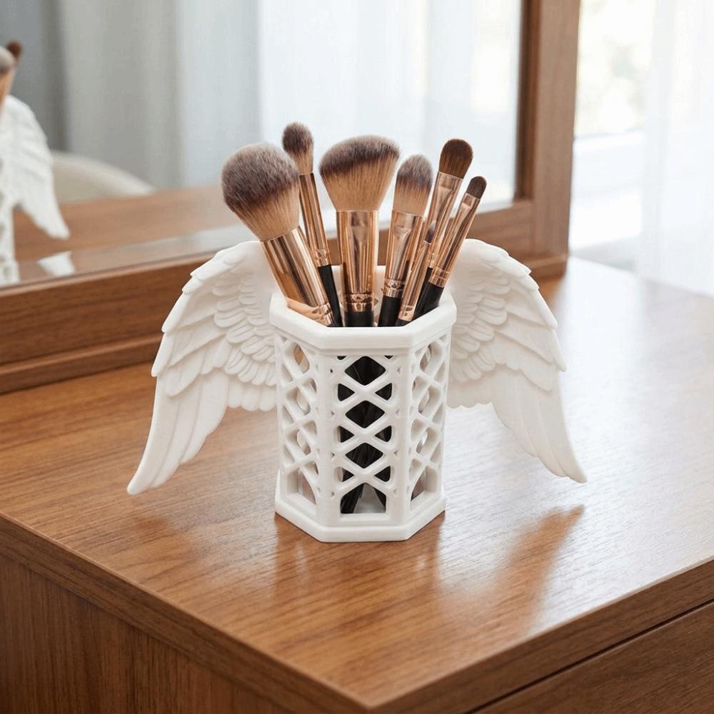Hollow Angel Wings Pen Holder Stable Makeup Brush Holder Multi-functional Desk Organizer Office