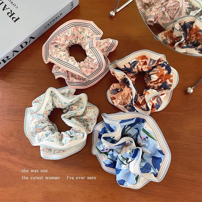Korean Floral Print Scrunchies Fashion Hairband Hair Rope for Ponytail Holder Elastic Hair Band Sweet Hair Ties Hair Accessories