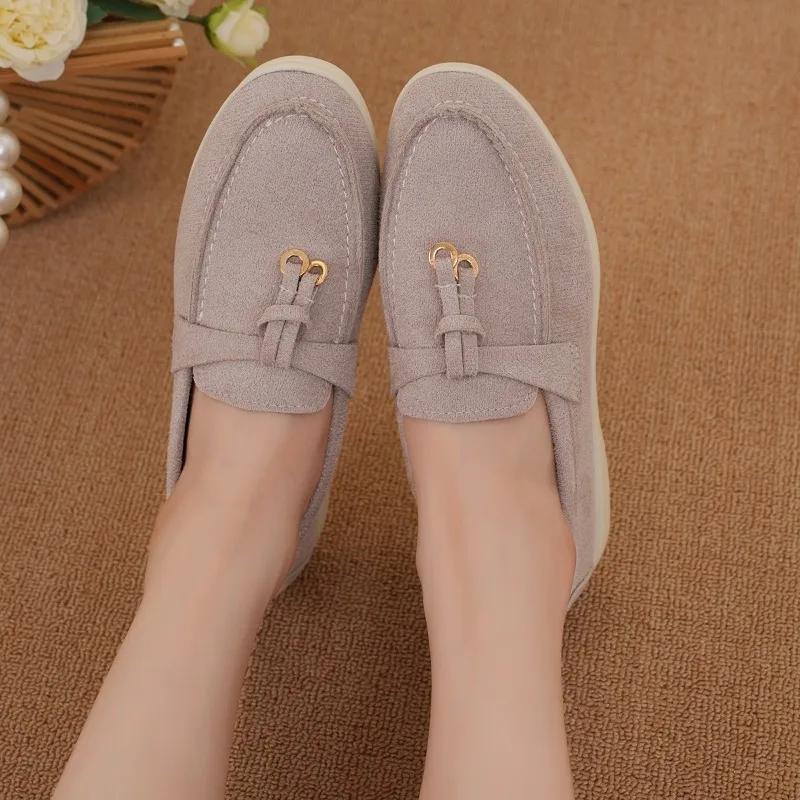 2024 Hot-selling New Fashion Solid Color Round-toe Women's Loafers Comfortable Outer Wear One-legged and Versatile Shallow Mouth