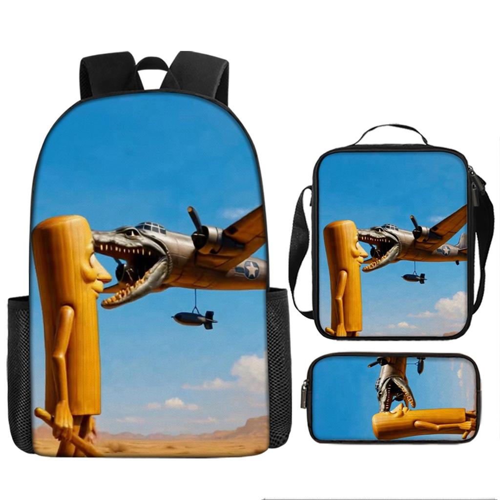 Three-pack Lightweight Children's School Bag Set, School Bag + Lunch Bag + Pencil Bag, Printed School Bag Set