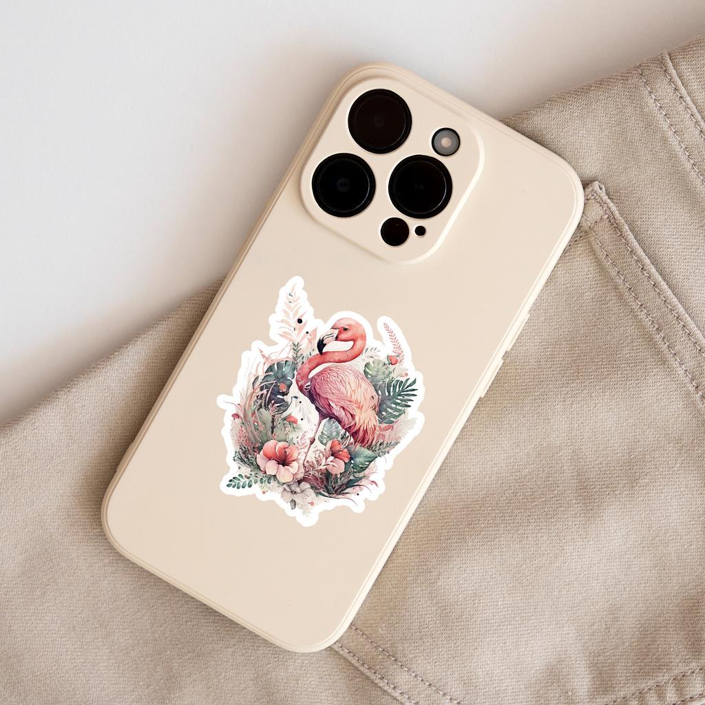 50 Cute Flamingo Graffiti Stickers for Mobile Phones and Computers, Waterproof Decorative Stickers, Pink Animal Stickers